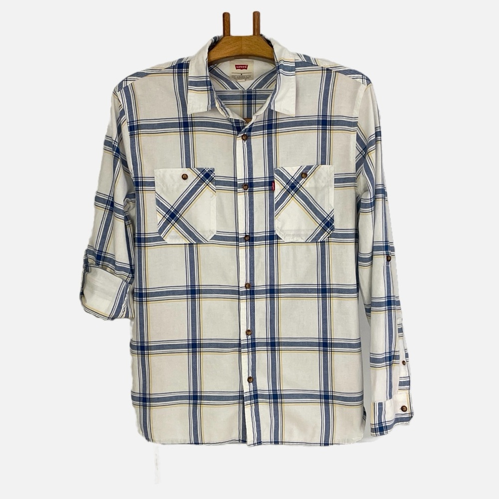 Levi’s Button Front Plaid Shirt Medium Roll Tab‎ Long Sleeve Western